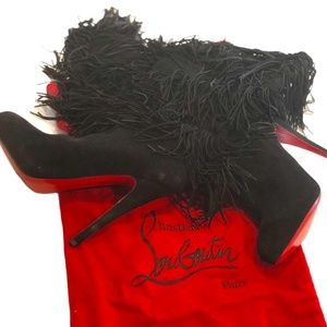 Christian Louboutin Fringe Suede Black Boots